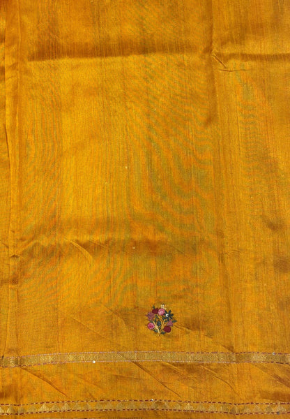 Jute Tussar Saree-Rani Pink with Embriodery Floral Motif