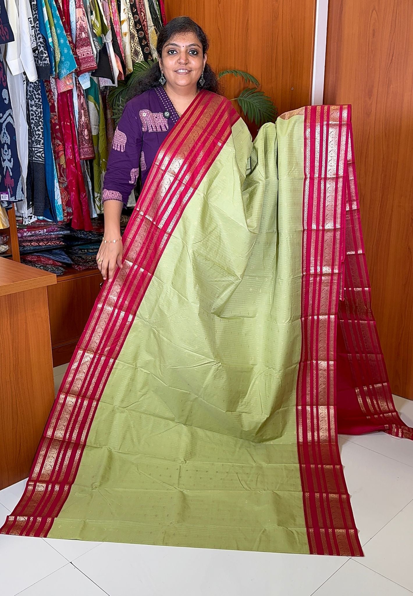 Budget Kanchipuram Silk Saree-Pastle Green