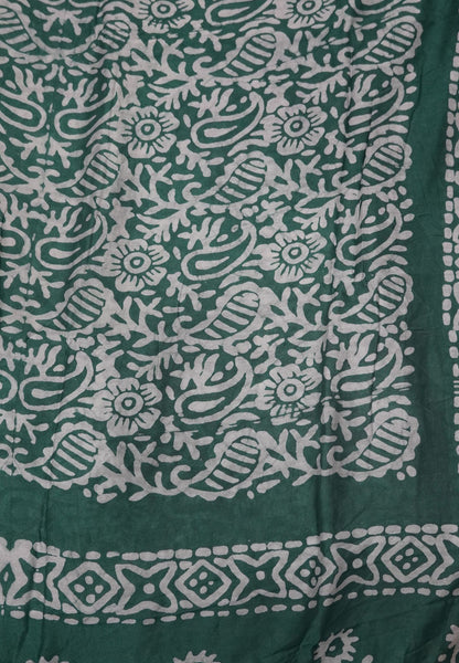 Batik Tussar Saree-Metallic Green with Batik Print