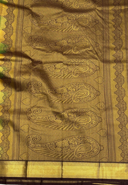 Budget Kanchipuram Saree-Peacock Green with Contrast Border