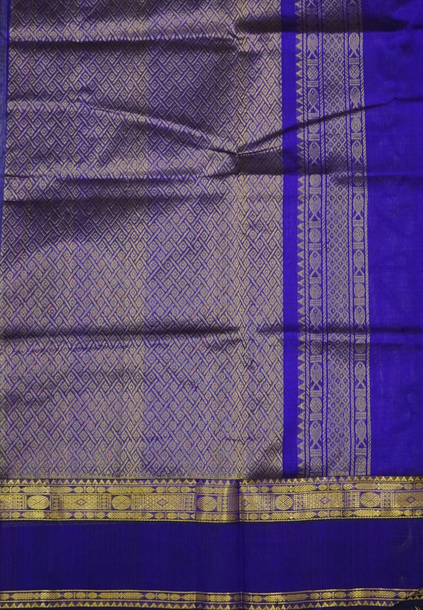 Pure Silk Cotton Saree – Elachi Green in Zari Checks with Contrast Border