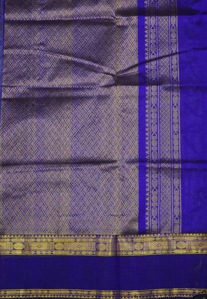 Pure Silk Cotton Saree – Elachi Green in Zari Checks with Contrast Border