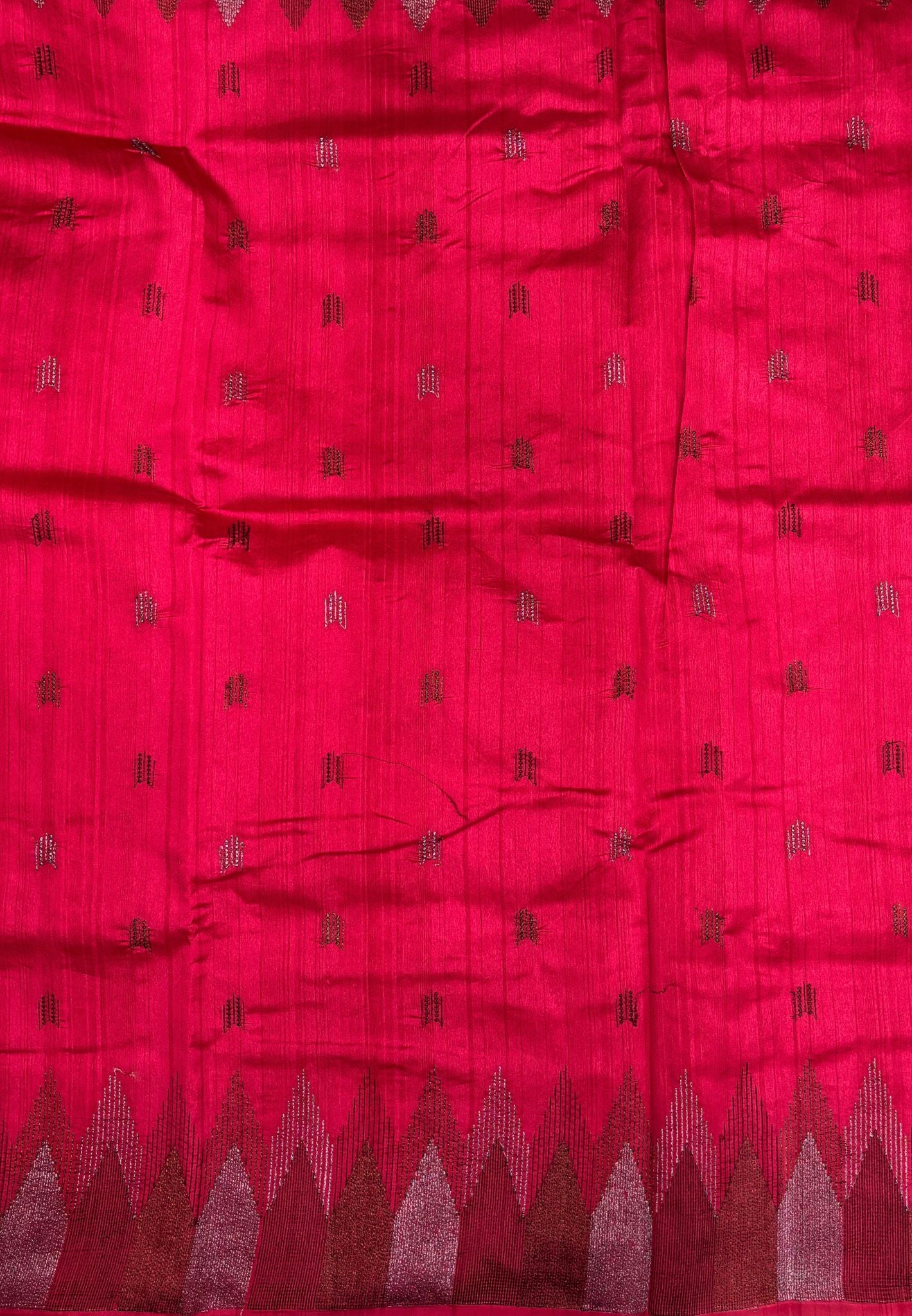 Tussar Saree-Redish Pink In Twin Tower Border