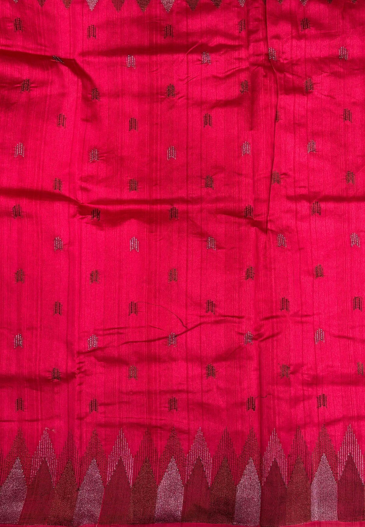 Tussar Saree-Redish Pink In Twin Tower Border