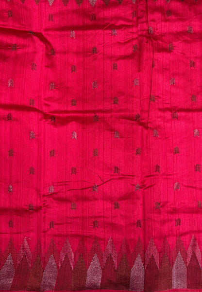 Tussar Saree-Redish Pink In Twin Tower Border