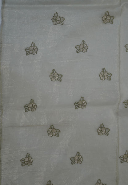 Paper Work Saree - Metalic Green