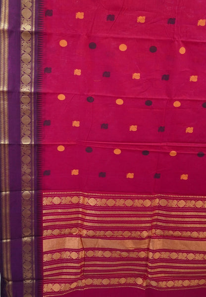 Chettinad Cotton Saree–Rani Pink-Wine Purple with Heritage Zari Border