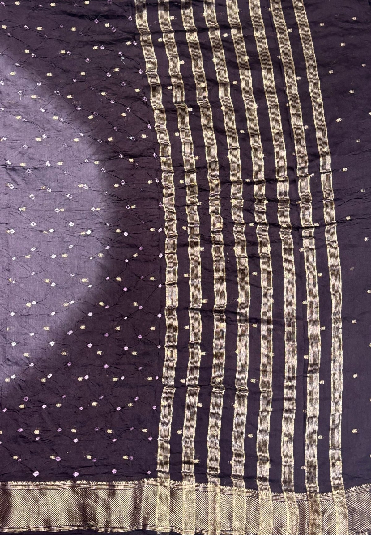 Banarasi Bandeji Saree-Metalic Violet in Horizontal Stripe Zari Border