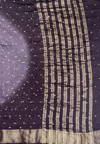 Banarasi Bandeji Saree-Metalic Violet in Horizontal Stripe Zari Border