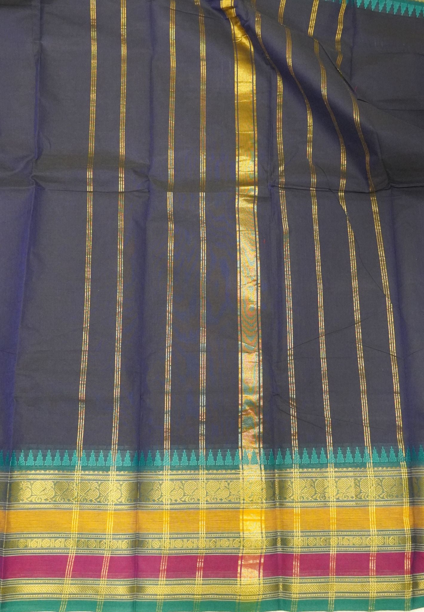 Chettinadu Cotton Saree-Navy Blue with Varisapet Border