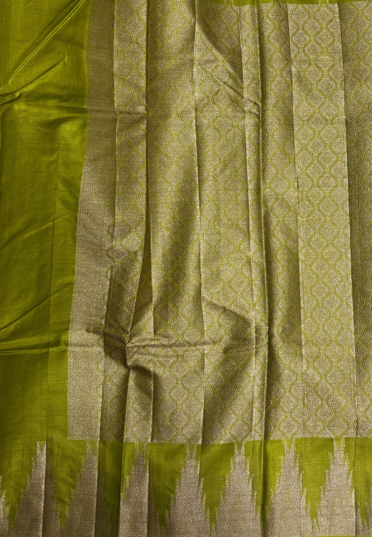 Pure Tussar Saree-Lime Green In Tazhalampoo Zari Border