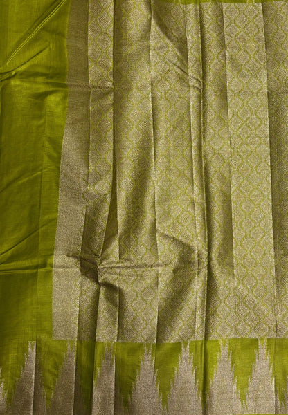 Pure Tussar Saree-Lime Green In Tazhalampoo Zari Border