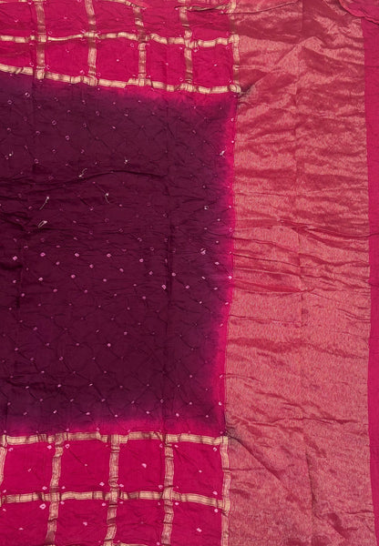 Banarasi Bandeji Saree-Wine in Zari Checks with Contrast Border