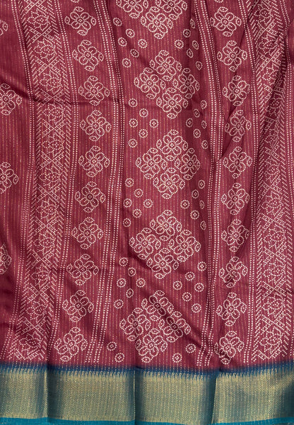 Semi Dola Silk Saree-Maroon In Floral Dotwork Border