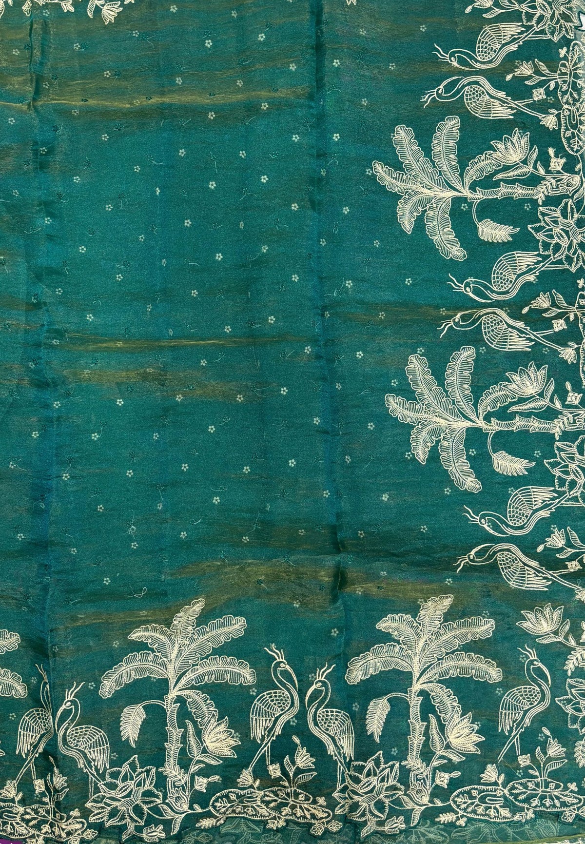 Tissue Organza Saree-Blue In Tropical Garden Border