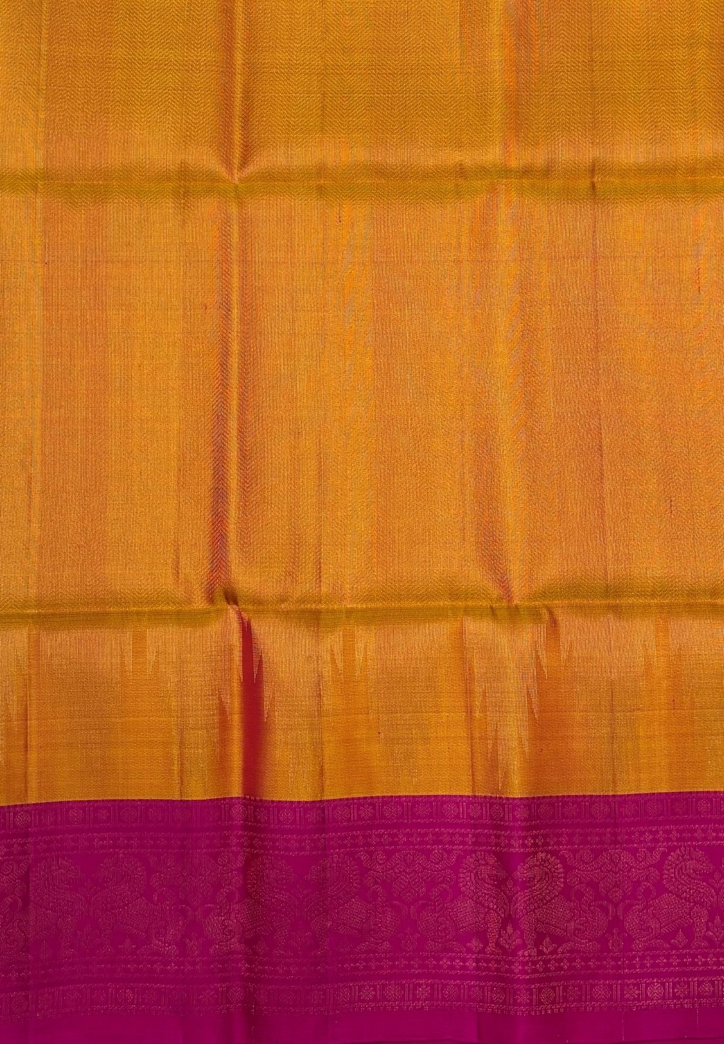 Pure Kanchipuram Silk Saree-Mustard in Yali Zari Border