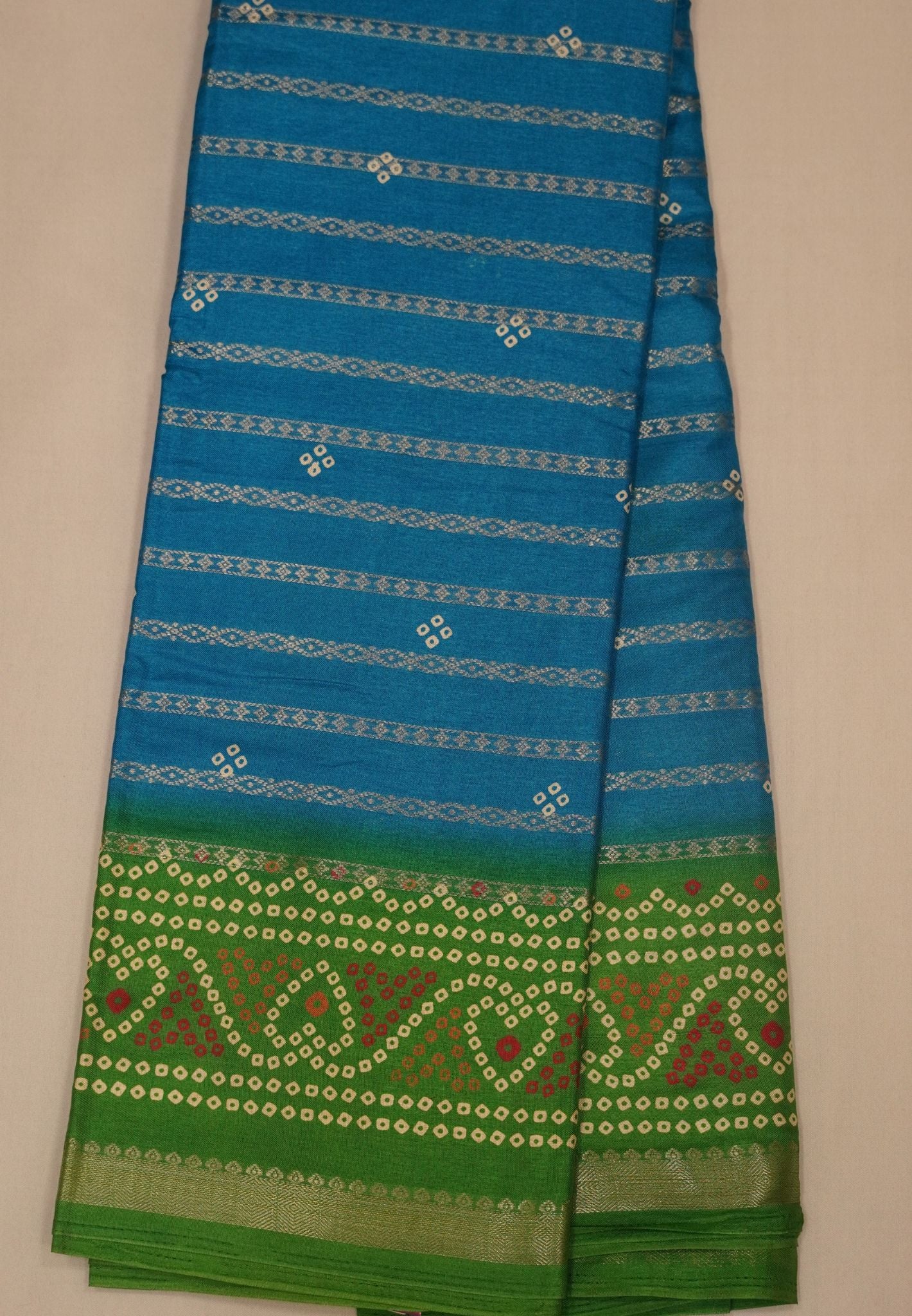 Dola Silk Saree-Sky Blue with Bandhini Print