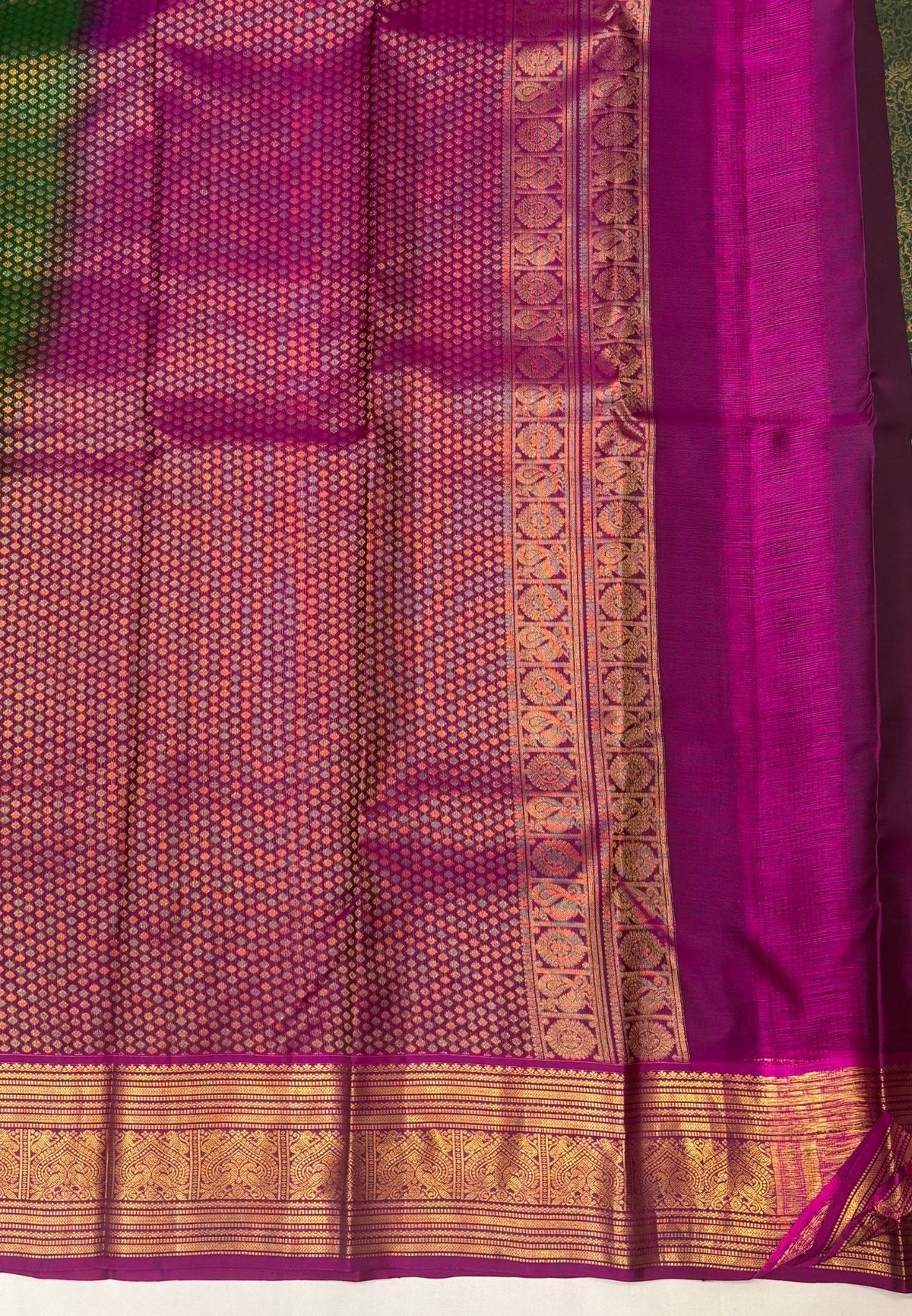 Pure Kanchipuram Silk Saree-Green with Contrast Border