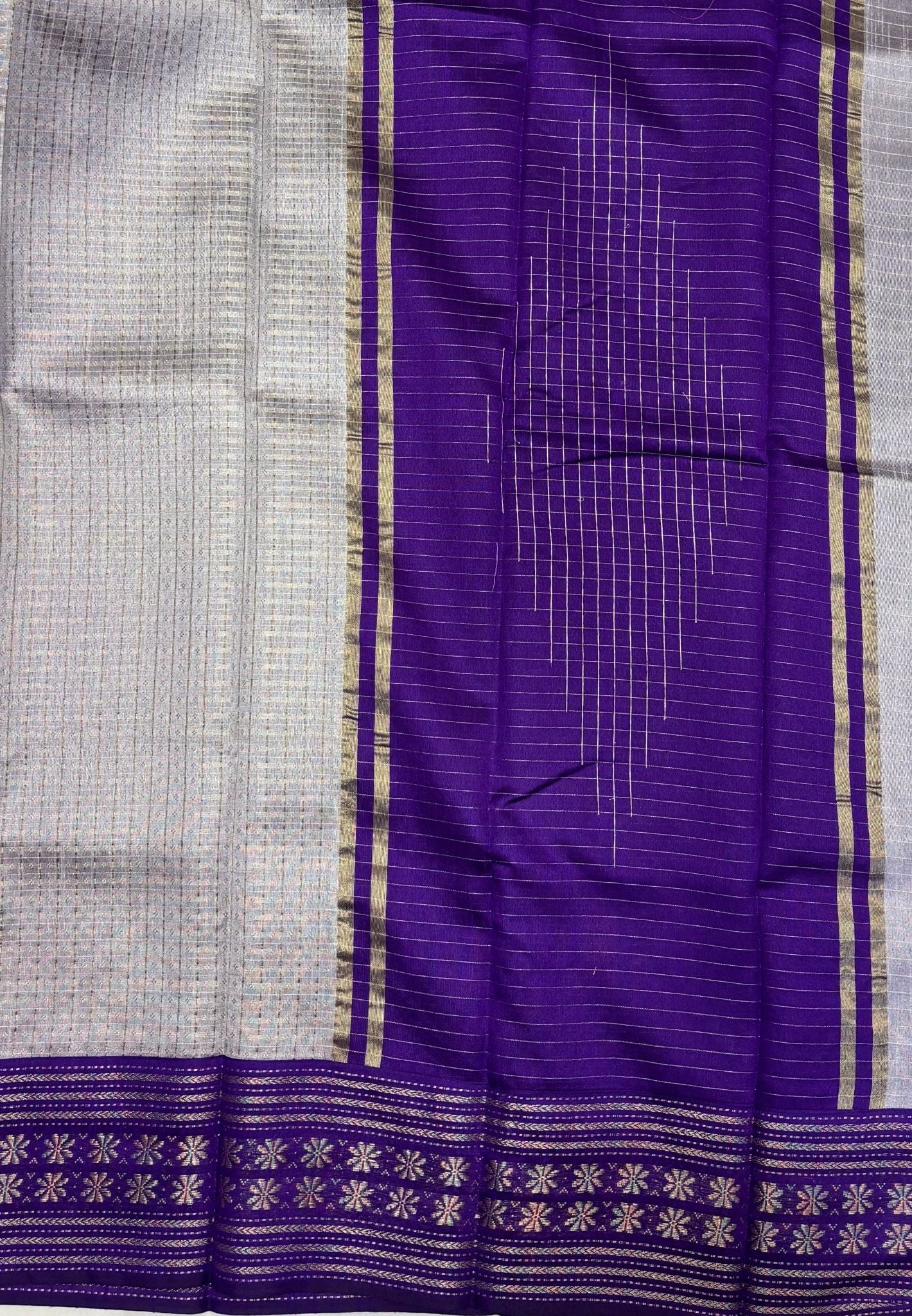 Raw Silk Saree-Grey in 1000 Butta with Contrast Zari Border