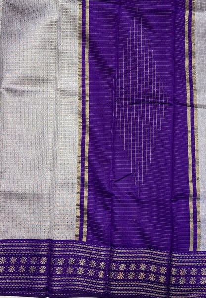Raw Silk Saree-Grey in 1000 Butta with Contrast Zari Border
