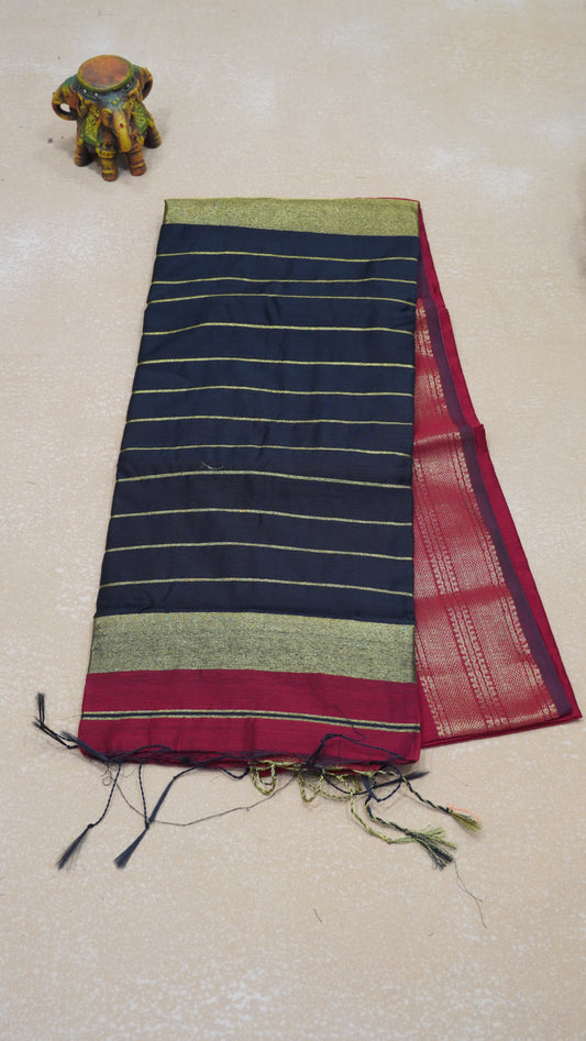 Maheswari Cotton Saree Plain-Maroon