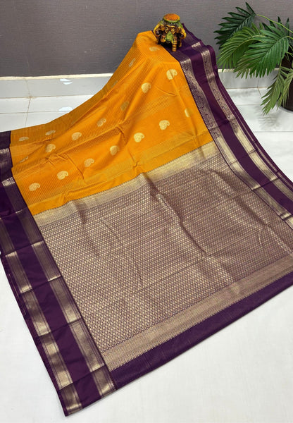 Budget Kanchipuram Saree-Mustard with Contrast Border