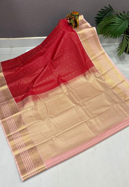 Budget Kanchipuram Saree-Red with Contrast Border