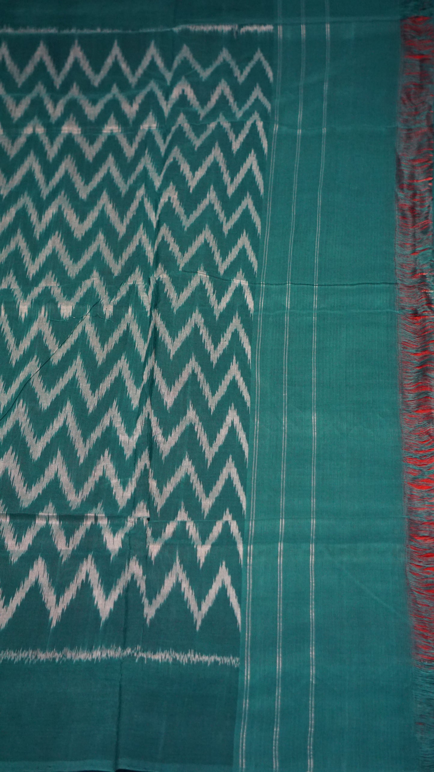 Pochampally Cotton double Ikkat Saree Red - Teal Green