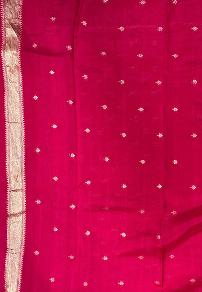 Satin Organza Saree-Rani Pink In Paithani Floral Zari Border