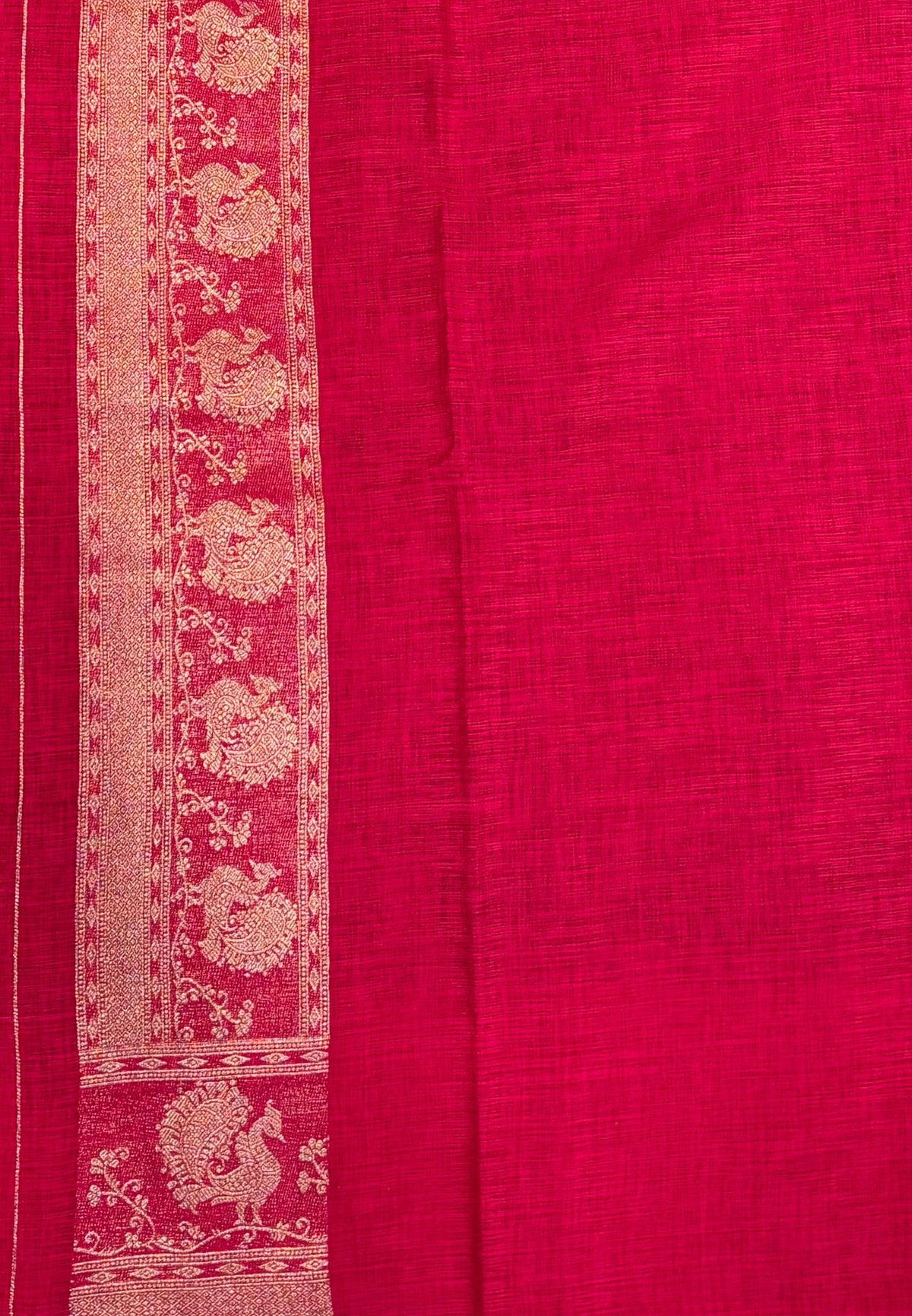 Tussar Linen Saree-Blue in Traditional Peacock Floral Zari with Contrast Border