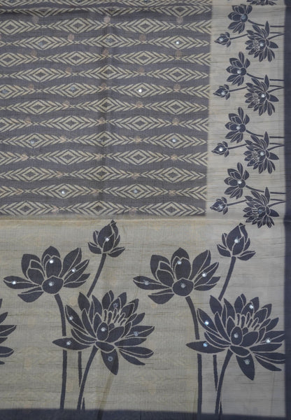 Tissue Kota Saree-Grey with Mirror Work