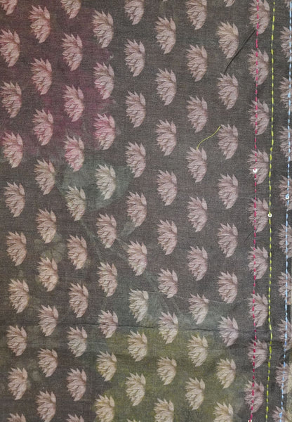 Chanderi Saree-Brown with French Knot and Kantha Work