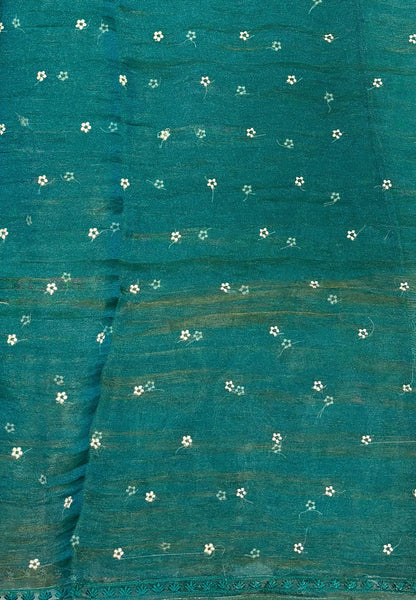 Tissue Organza Saree-Blue In Tropical Garden Border