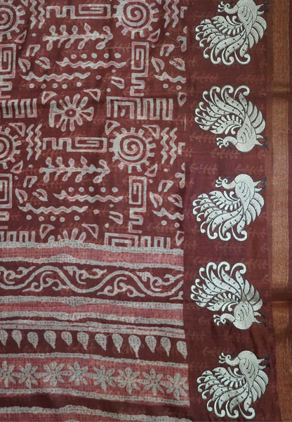 Semi Chanderi Saree-Honey with Peacock Embroidery