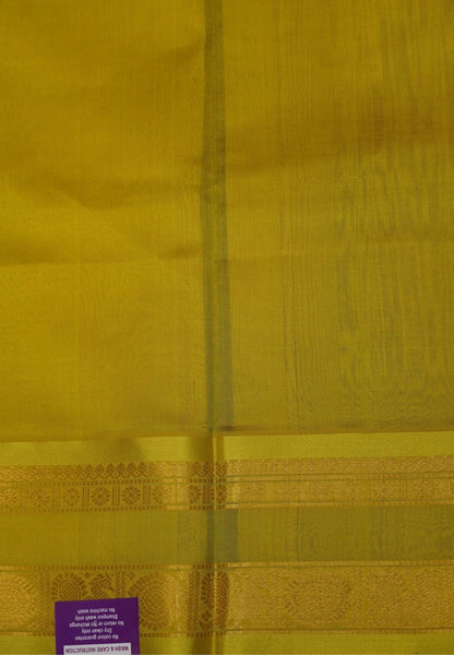 Pure Silk Cotton Saree-Navy Blue in Golden Zari Checks with Contrast Border