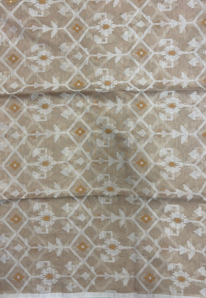 Handloom Cotton Saree-Sandal in Diamond Pattern Border