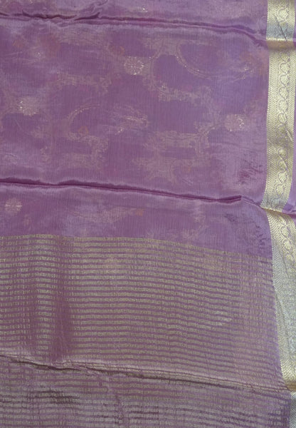 Semi Mysore Silk Saree - Light Purple with Small Border