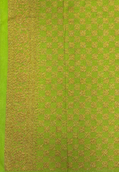 Banarasi Crepe Saree-Light Green In Square Check Brocade With Contrast Border