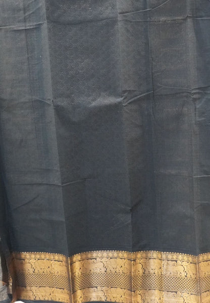 Chettinad Cotton Saree-Black With Elephant & Geometric Zari Border