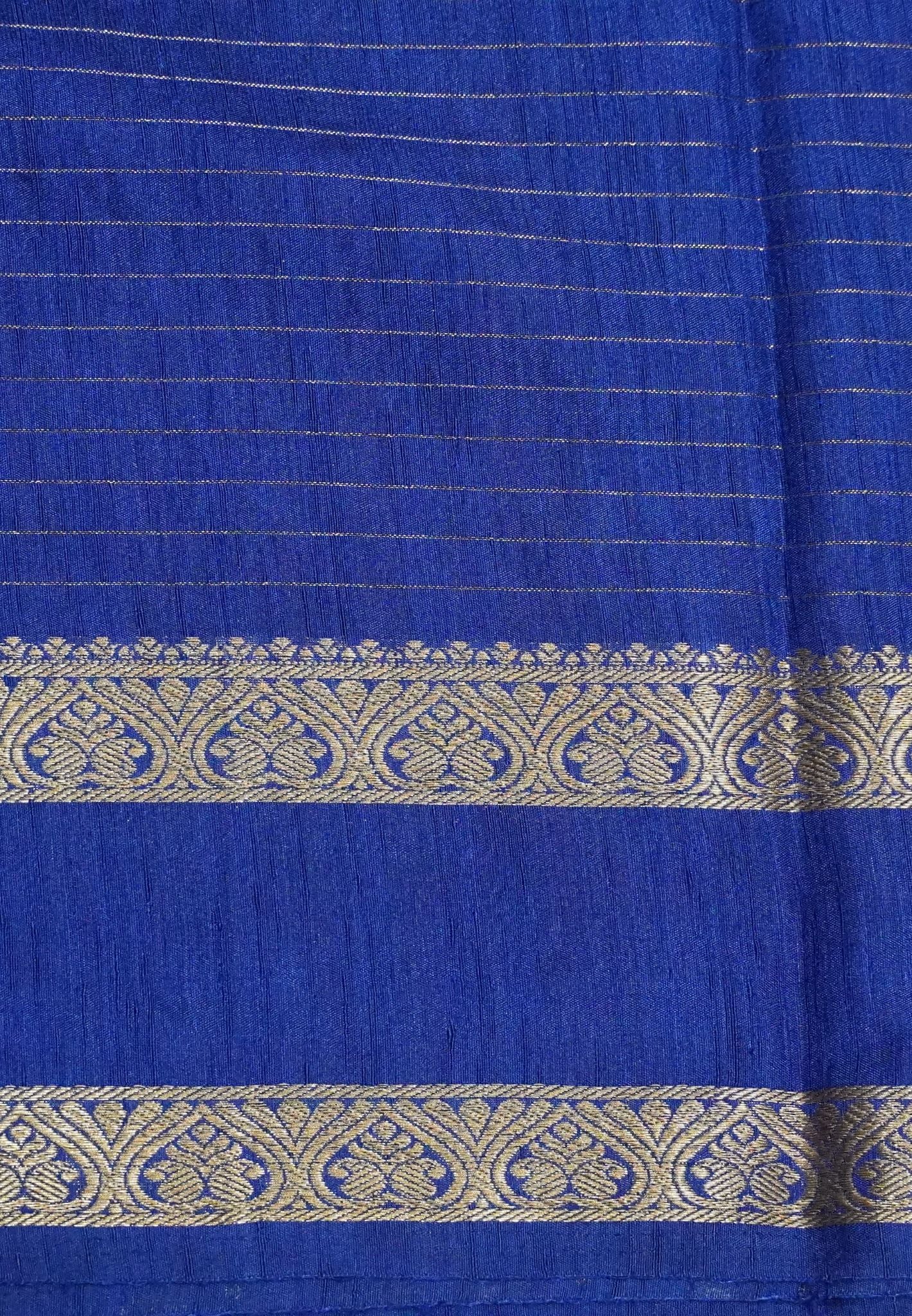 Semi Raw Silk Saree – Classic Zari Stripes - Navy Blue
