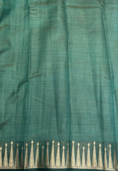 Semi Tussar Saree-Dusky Wine in Traditional Striped Zari with Contrast Border