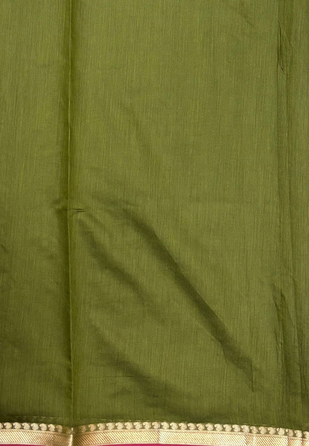 Semi Maheswari Saree-Olive Green In Golden Stripe Border