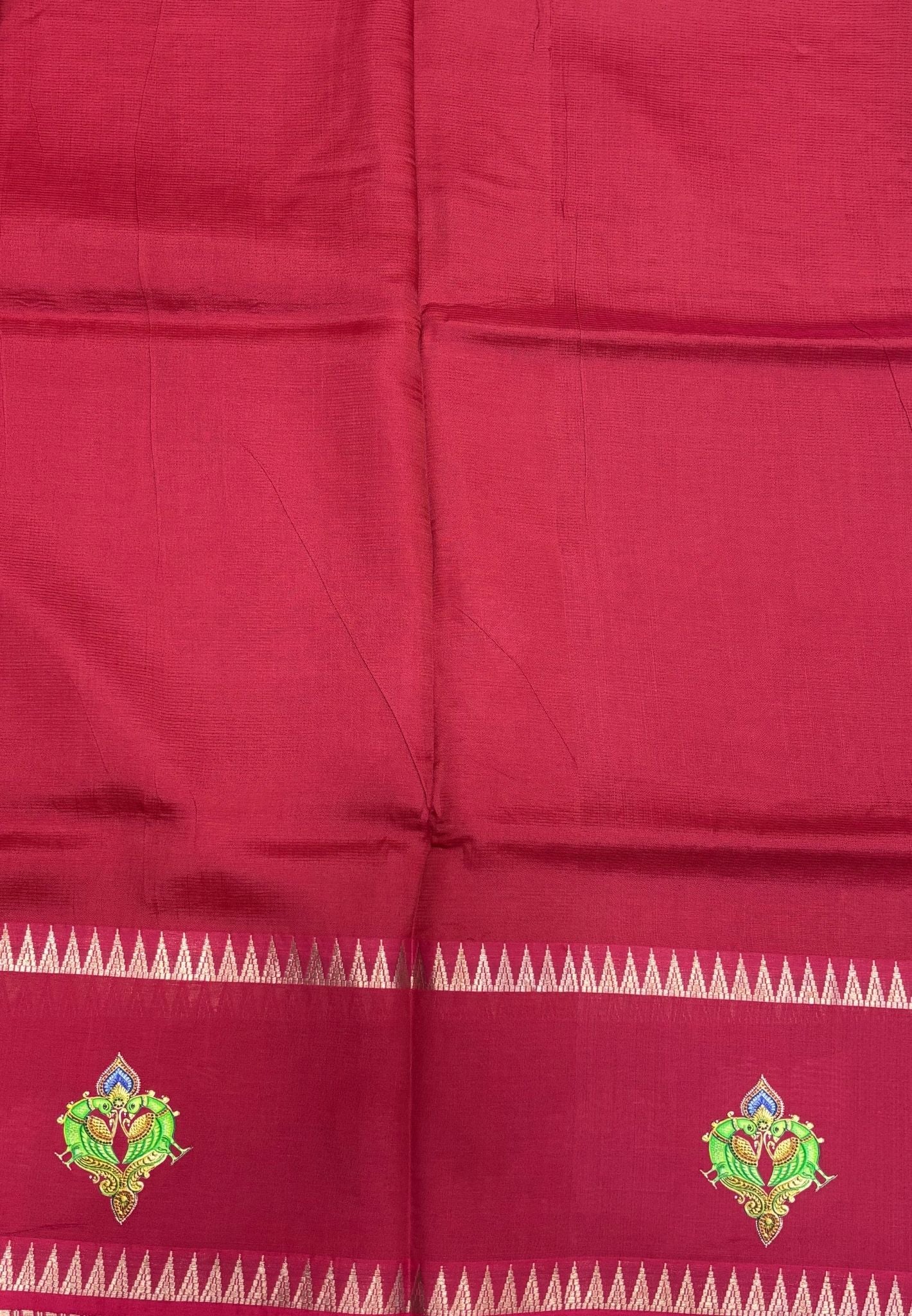 Pure Mangalgiri Silk Saree-Maroon Temple with Tanjore Print