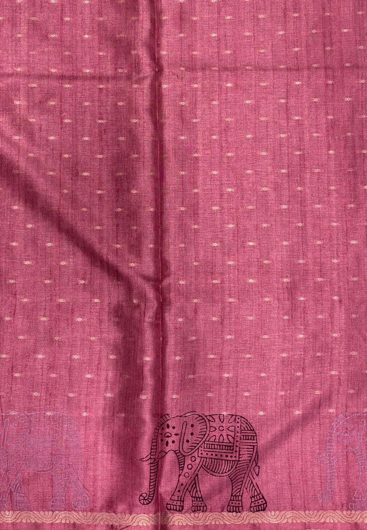 Semi Tussar Saree-Brown in Traditional Elephant Motif Zari with Contrast Border