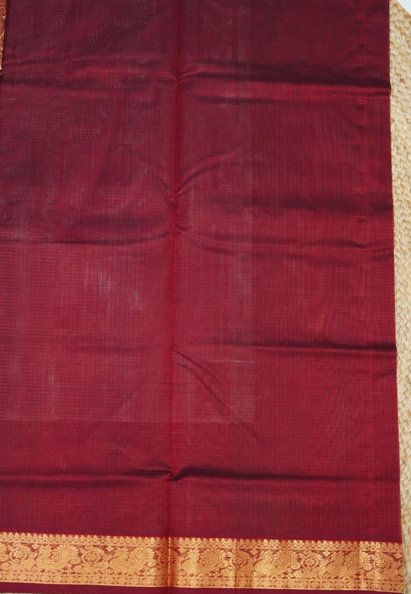 Pure Silk Cotton Saree-Maroon Stripes with Zari Woven Border