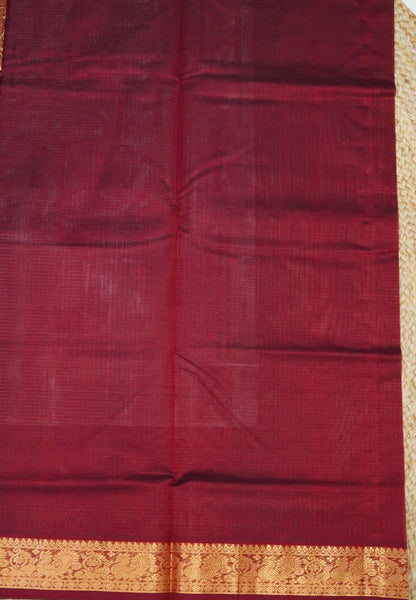 Pure Silk Cotton Saree-Maroon Stripes with Zari Woven Border