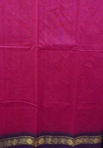 Chettinad Cotton Saree–Rani Pink-Wine Purple with Heritage Zari Border