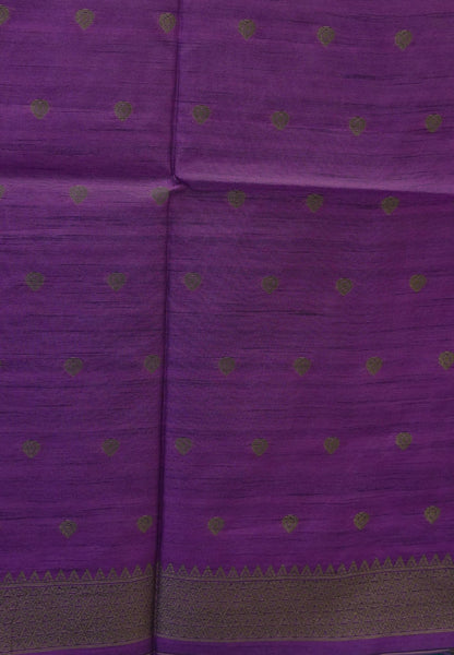 Semi Raw Silk Saree-Green in Antique Silver Zari Butta with Tower Border