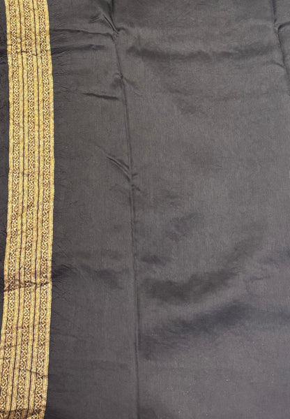 Banarasi Tussar Saree-Black in Floral Brocade Zari Border