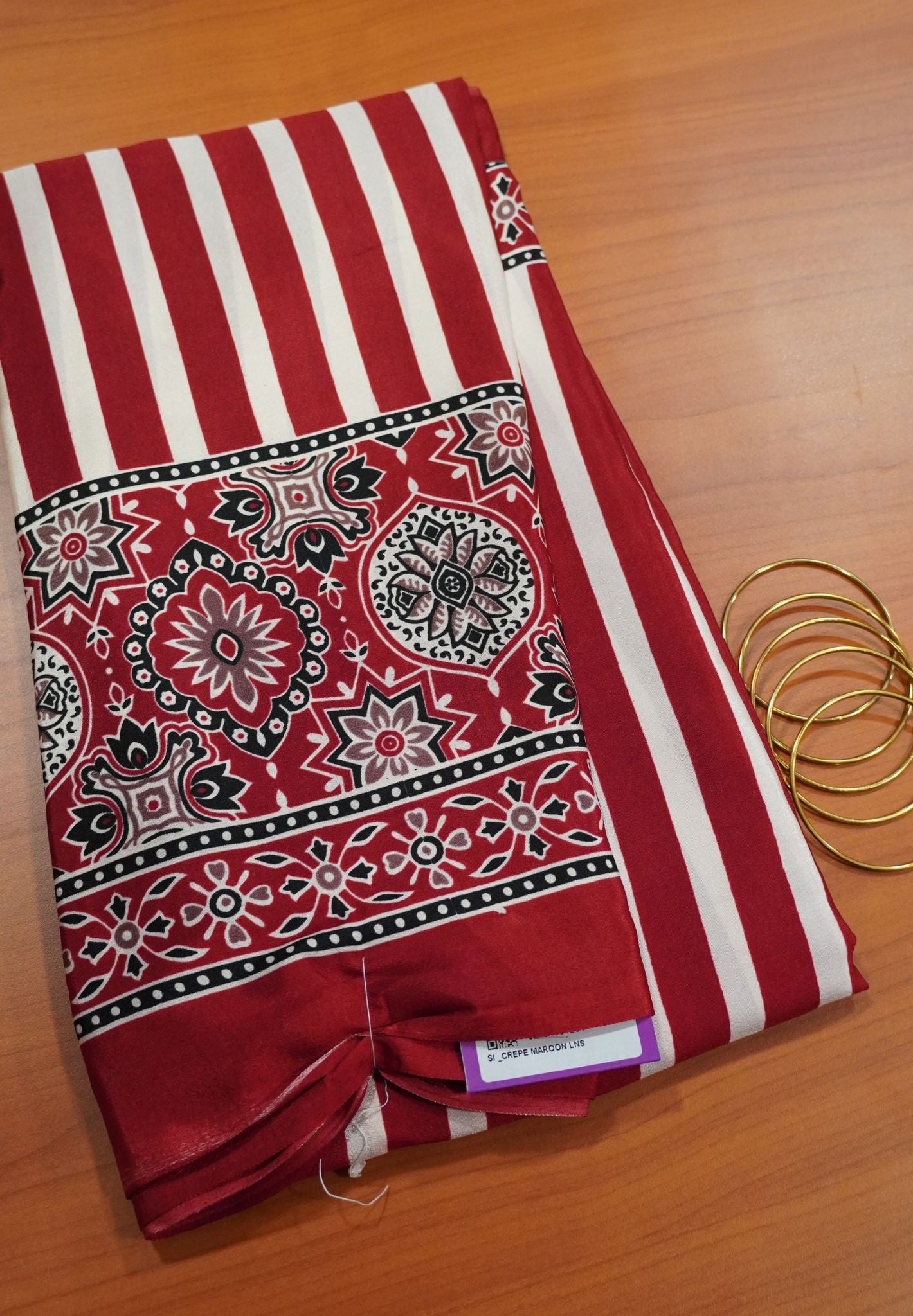 Crepe Saree - Maroon Lines